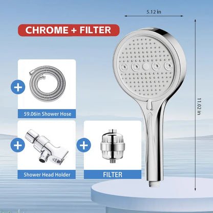 6-Mode High Pressure Handheld Shower Head with Rainfall & Massage Spray