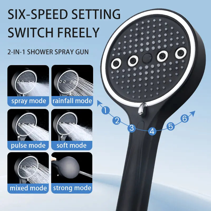 6-Mode High Pressure Handheld Shower Head with Rainfall & Massage Spray