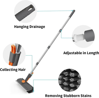 AIR U 3-in-1 Floor Scrub Brush with Long Handle – Scrub & Squeegee Cleaner