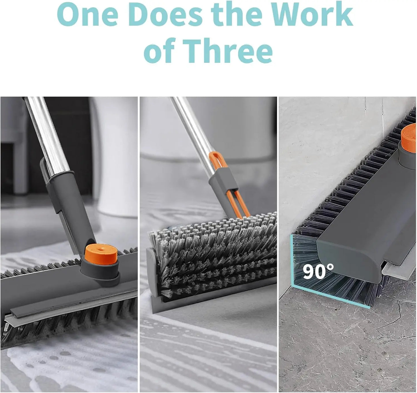 AIR U 3-in-1 Floor Scrub Brush with Long Handle – Scrub & Squeegee Cleaner