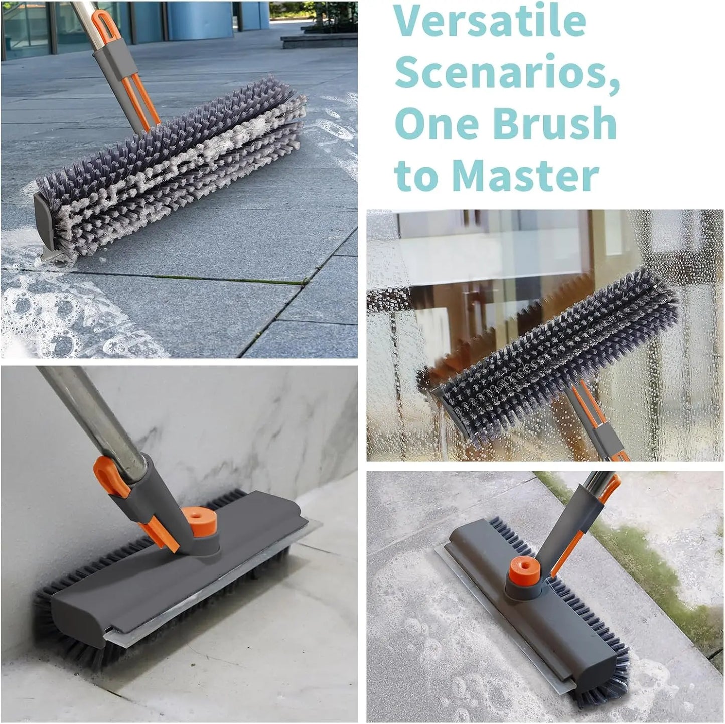 AIR U 3-in-1 Floor Scrub Brush with Long Handle – Scrub & Squeegee Cleaner