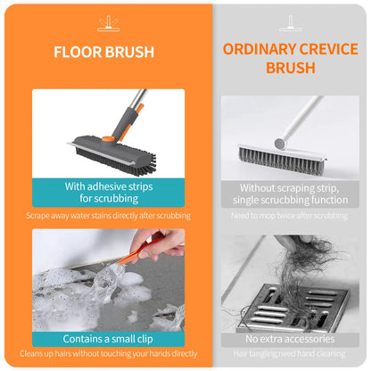 AIR U 3-in-1 Floor Scrub Brush with Long Handle – Scrub & Squeegee Cleaner