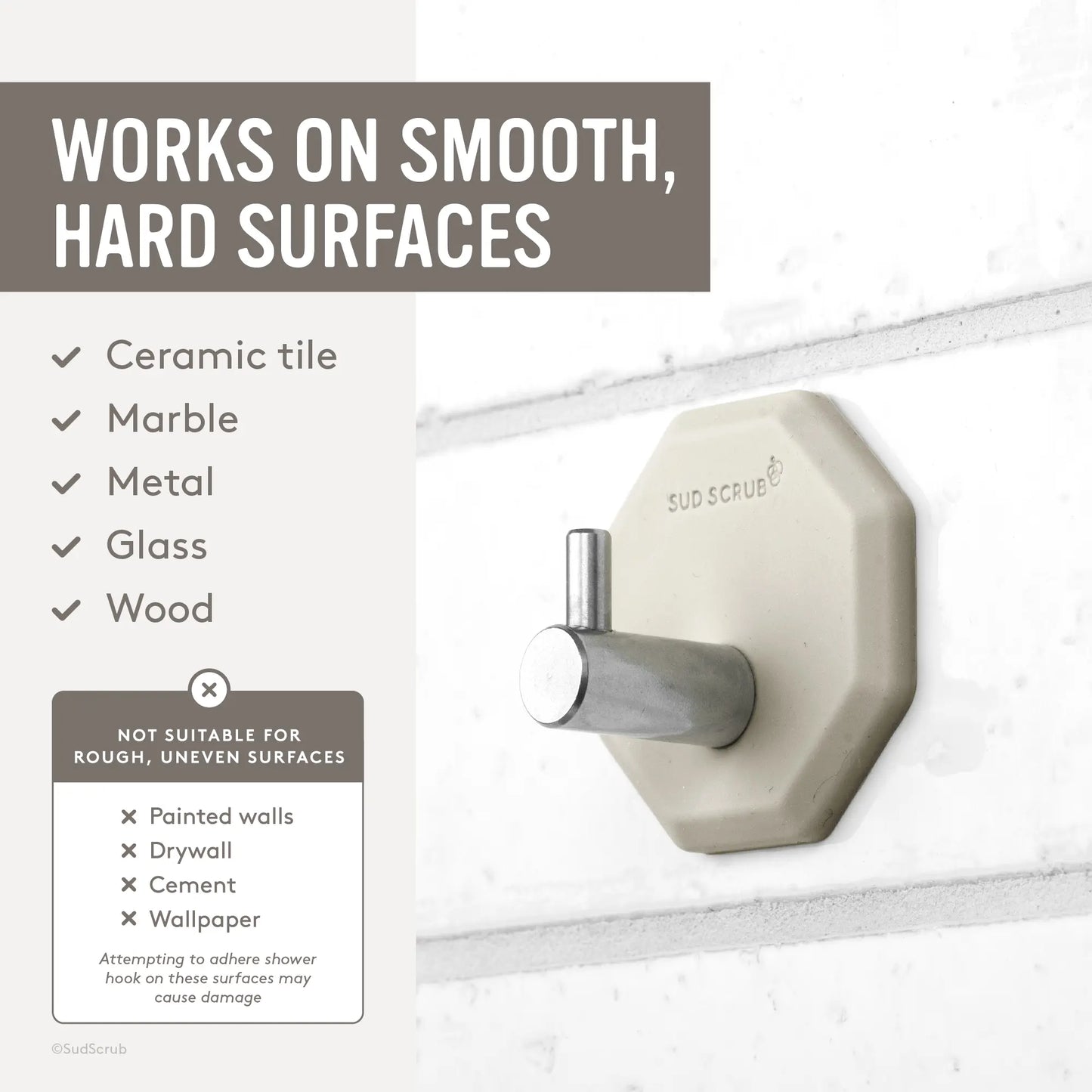 Sud Scrub Stainless Steel & Silicone Shower Wall Hook