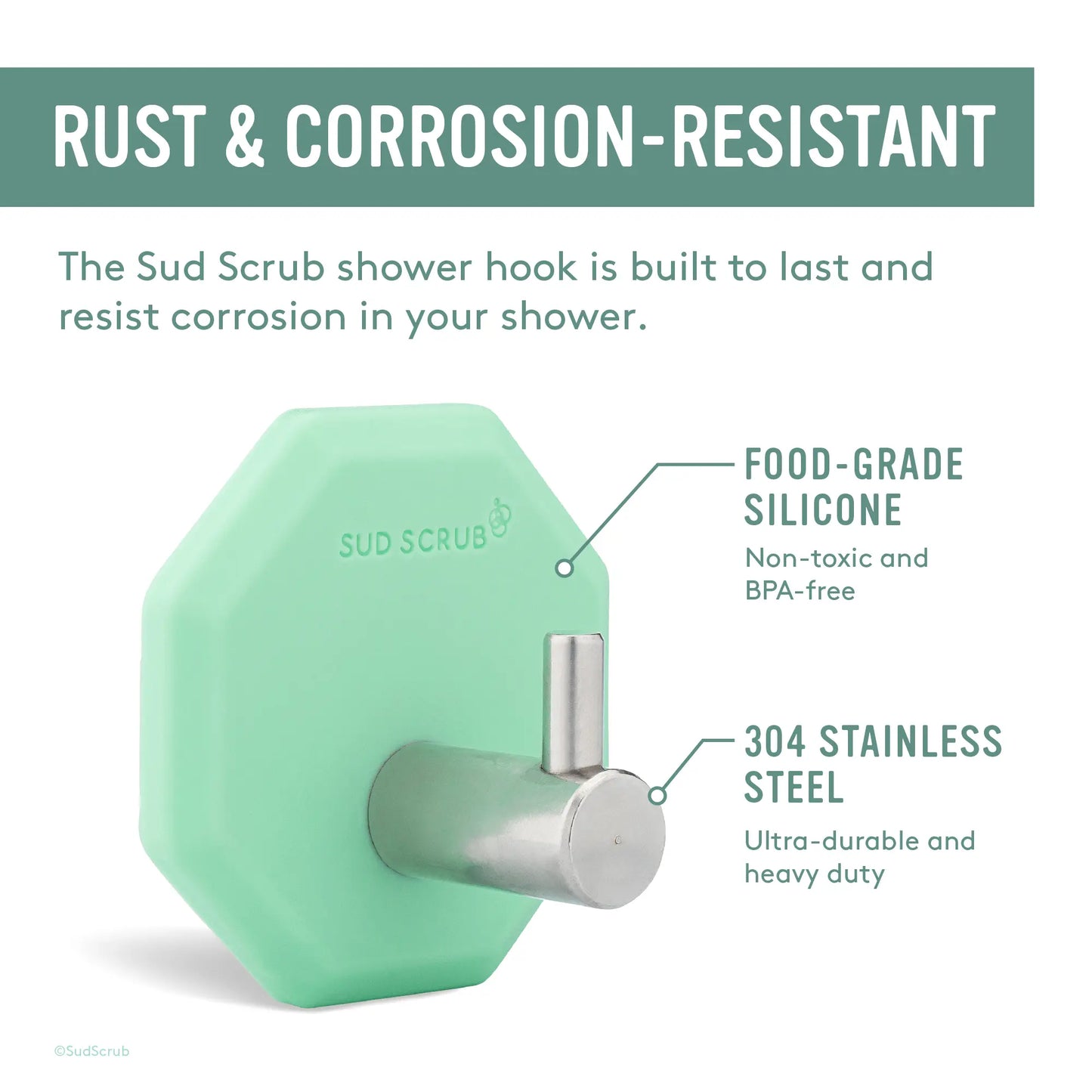 Sud Scrub Stainless Steel & Silicone Shower Wall Hook